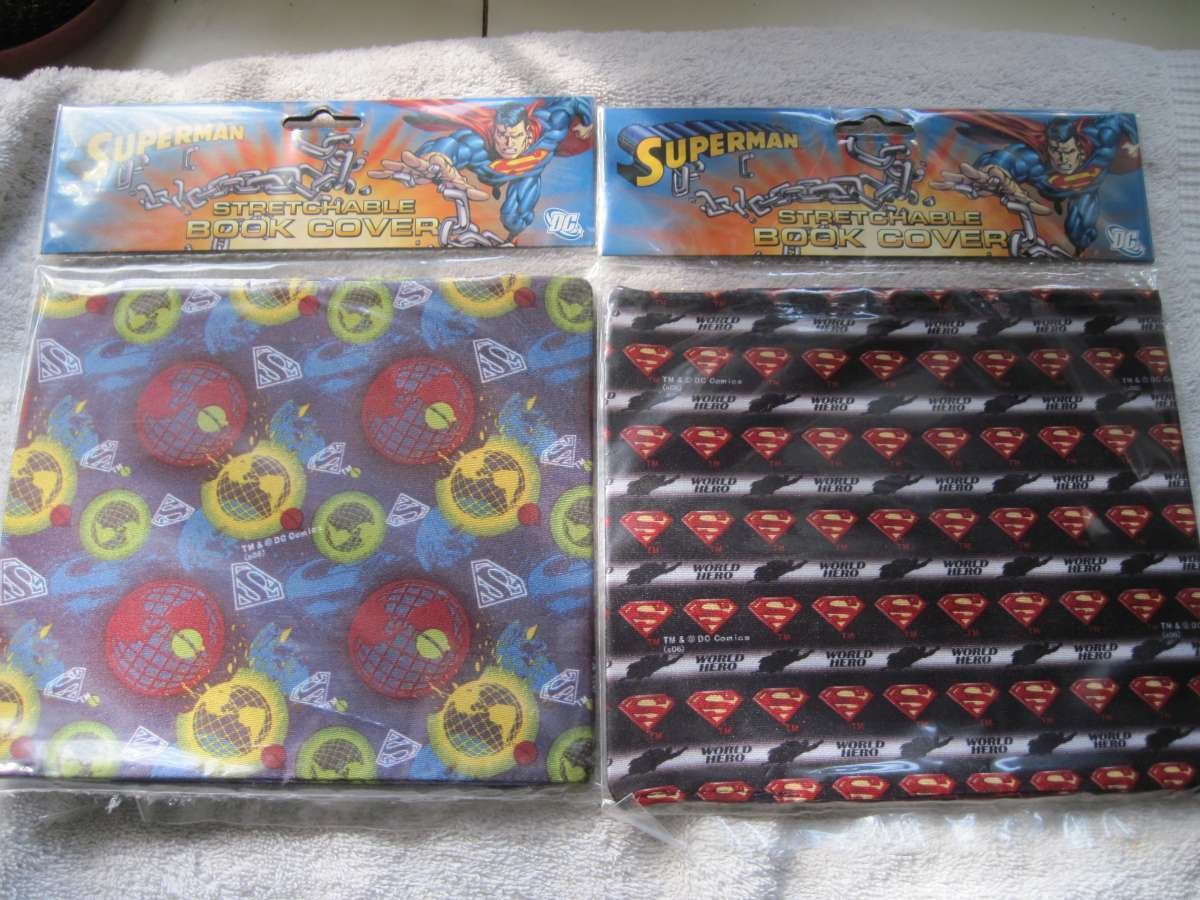 2 DC Comics Warner Brothers Superman World Hero Fabric Book Covers Sox Socks WB
