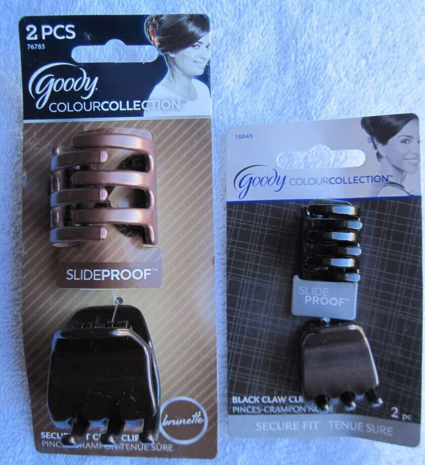 2 Goody Colour Collection Slide Proof Secure Fit Band Plastic Claw Clip Hair Jaw