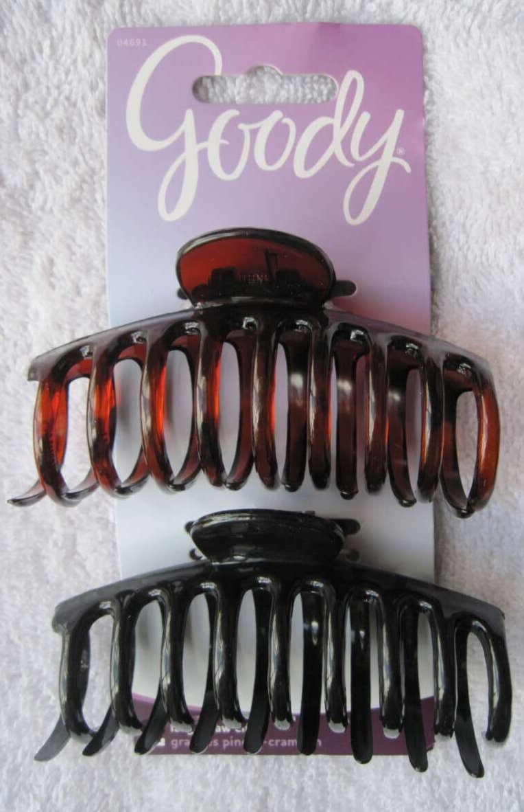 2 Goody Claw Clips Black Amber Tortoiseshell Brown Curved Rounded Hair Jaw Clip