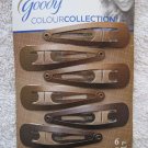 6 Brunette Goody Colour Collection Glittery Painted Metal Snap Hair Clips Brown