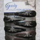 6 Black Goody Colour Collection Glittery Painted Metal Snap Hair Clips Brown