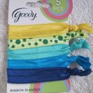 5 Goody Ribbon Elastic Ponytailer Hair Bands NoMetal Polka Dot Blue Yellow Green