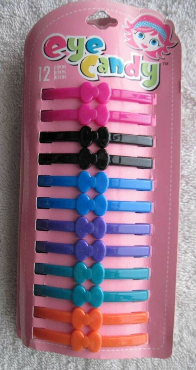 12 Eye Candy Bright All Plastic Flat Tight Hair Barrettes No Metal Clips Pins