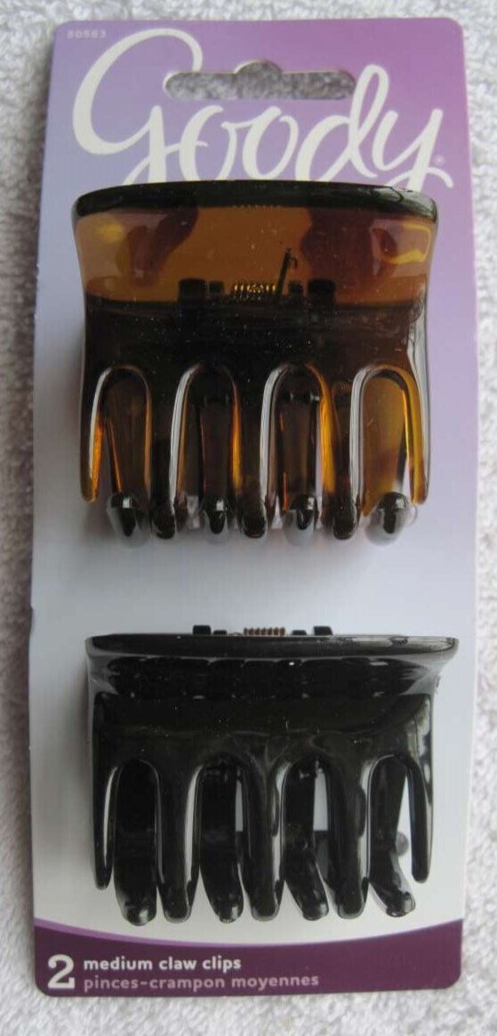 2 Goody Short Medium Large Claw Clips Hair Jaw Plastic Black Brown Tortoiseshell