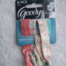 5 Goody Ribbon Elastics Ponytailer Hair Bands No Metal Floral Cream Mint Peach