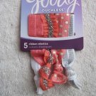 5 Goody Ribbon Elastics Ponytailer Hair Bands No Metal Pink White Shiny Spring