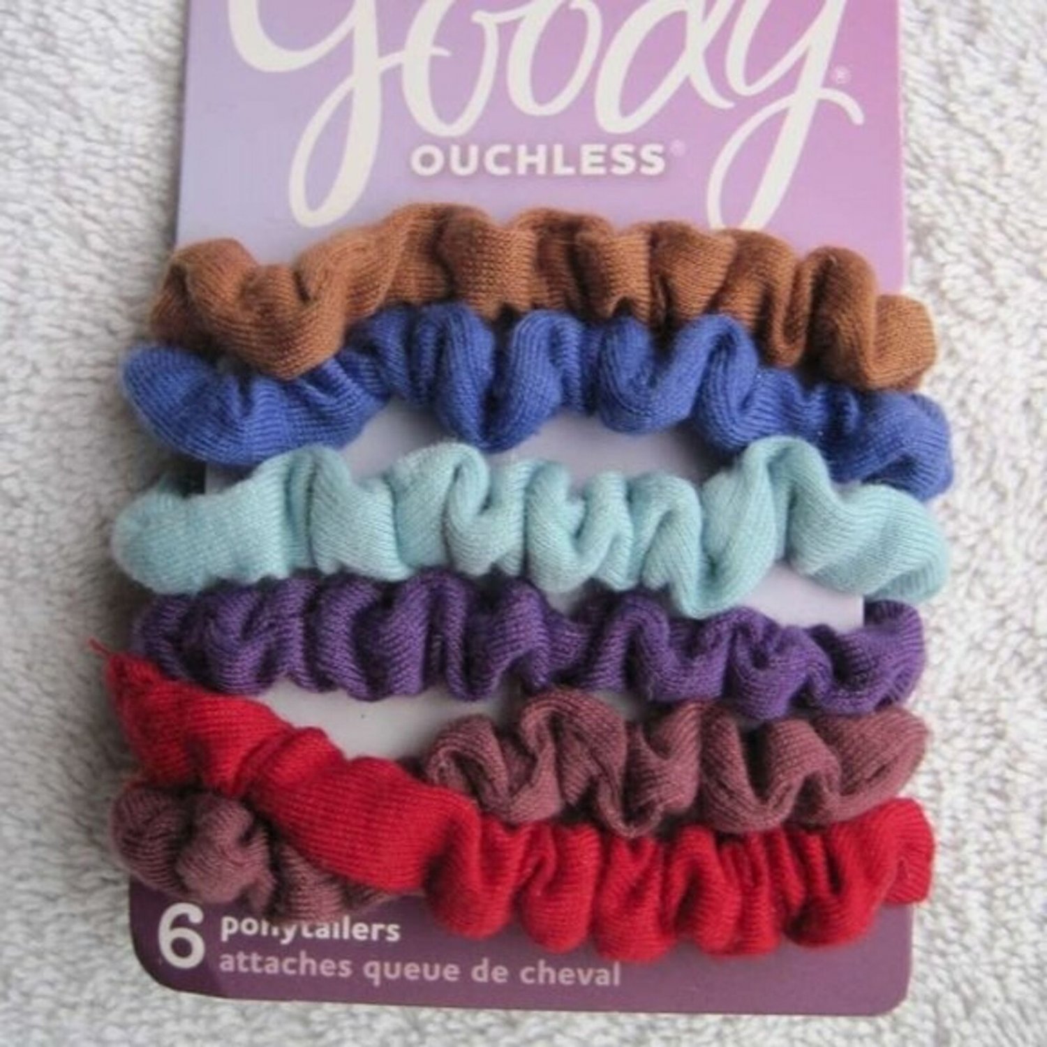 6 Goody Ouchless Soft Fabric Scrunchie Elastic Ponytailer Hair Bands Jersey Pony