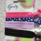 5 Goody Ribbon Elastics Ponytailer Hair Bands No Metal Pink Purple Dots Black