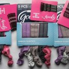 5 Goody Shiny Ribbon Elastics Ponytailer Hair Bands No Metal Small Black Bobbies