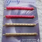 4 Goody Anita Block Bobby Slides Hair Pins Magenta Pink Pearl Beige Gold Spots