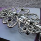 Goody Rhinestone Silver Metal Hair Barrette Clip Fancy Vine Curls Black Gems Lux
