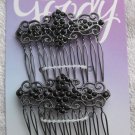 Goody Luxe Cecilia Side Combs Fancy Black Rhinestones Swirls Metal Open Teeth