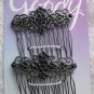 Goody Luxe Cecilia Side Combs Fancy Black Rhinestones Swirls Metal Open Teeth