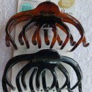 2 Scunci Claw Hair Clips Brown Black Plastic Jaw Wavy Curved Teeth Large Wide