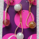 3 Goody Ouchless Twin Bead Ponytailer Elastic Hair Bands Pink Gold Glitter Pearl