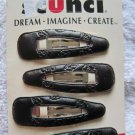 4 Scunci Black Pleather Leaf Tooling Cover Metal Snap Contour Hair Clips Conair