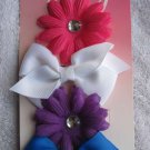 4 Goody Silk Flower & Bow Salon Clips Gem Diamond Center Fabric Covers Hair Clip