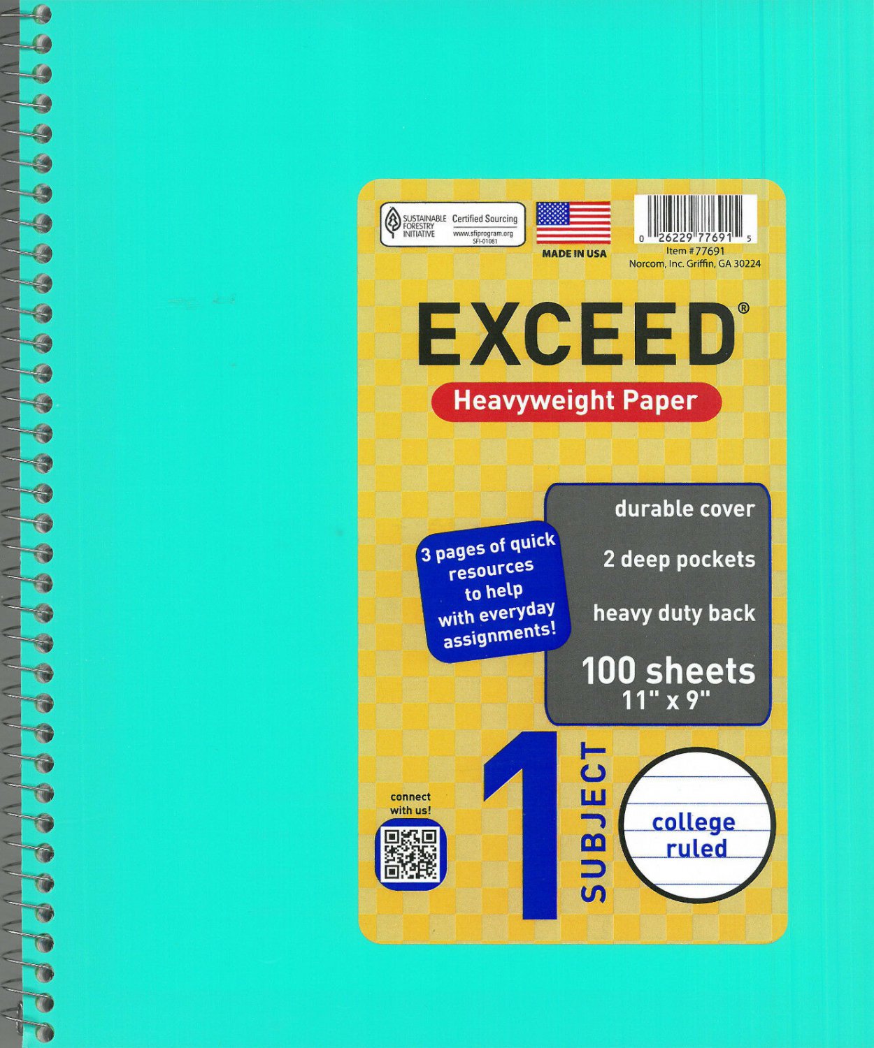 5 Pack Exceed 1 Subject Notebook 100 ct College Ruled Heavyweight Paper