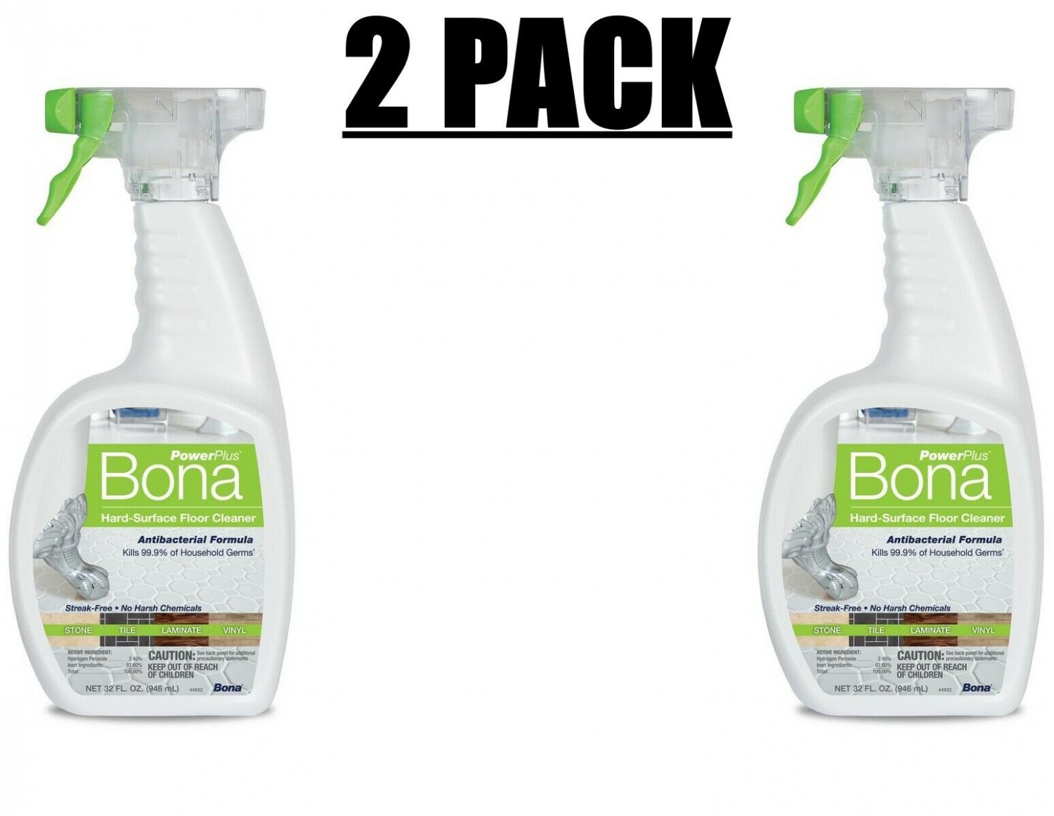 Lot of (2) Bona PowerPlus 32 oz. Antibacterial HardSurface Floor Cleaner