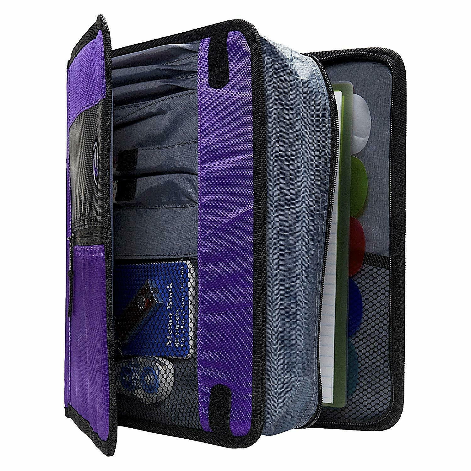 CaseIt The Flip Top 3 Ring 2" Zipper Binder Strap M276 Blue Black