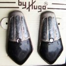 Hugo pierced earrings teardrops black enamel & gray striped top MIP Hugo pierced earrings teardrops black enamel & gray striped top MIP