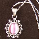 Necklace sterling pink cabochon stone marcasites pendant 18" silver chain jewelry Necklace sterling pink cabochon stone marcasites pendant 18" silver chain jewelry