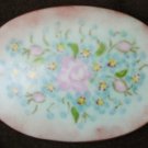 Vintage jewelry hand painted porcelain pin pink blue flowers oval Vintage jewelry hand painted porcelain pin pink blue flowers oval