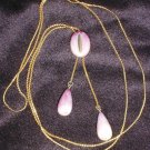 Retro jewelry lavalier necklace gold tone pink teardrops and slider