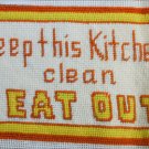 Finished needlepoint Keep Kitchen Clean Eat Out 10x5.5 inches completed canvas