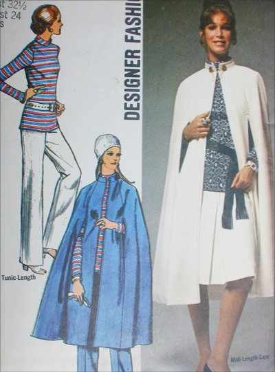 Simplicity 9211 vintage 1970 sewing pattern misses cape tunic pants ...