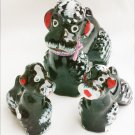 Vintage 1950s set of three black poodles mom and two puppies Japan