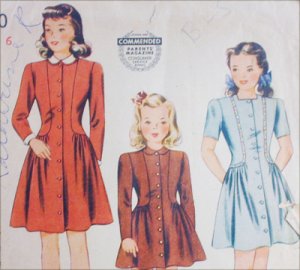 Simplicity 4480 vintage 1940s sewing pattern girls dress size 6 breast 24