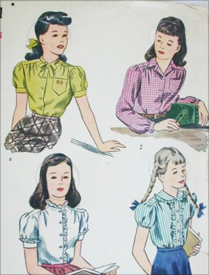 Simplicity 2001 vintage 1950s sewing pattern girl's blouse size 8
