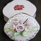 Lefton vintage 1950s pink china trinket box rhinestones and flowers Lefton vintage 1950s pink china trinket box rhinestones and flowers