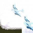 Table scarf cloth 34" square tatted edge bluebird embroidery