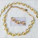 Leru marked vintage jewelry necklace bracelet gold tone pearls rhinesones set Leru marked vintage jewelry necklace bracelet gold tone pearls rhinesones set