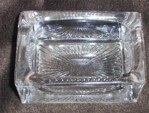 Large rectangular clear glass salt cellar ray pattern bottom 2x3 inches
