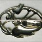 Sterling pin flower tulip leaf marked oval 2 1/4 x 1 3/4 inches vintage jewelry