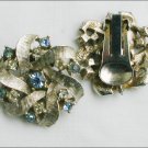 Clip earrings silver tone with blue rhinestones jewelry marked AK Clip earrings silver tone with blue rhinestones jewelry marked AK