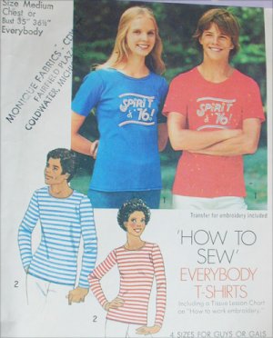 Simplicity 7290 T shirts sewing pattern size S chest bust 32 to 34 inches stretch knits