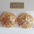 Avon earring 5 sided circle open work MIB gold tone pierced ears