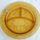 Tiara amber nursery rhyme plate divided dish original sticker 8 1/2" glass