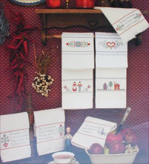 Cross stitch leaflet Folk Art Towels 8 designs for kitchen and bath