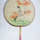 Silk screen fabric fan made China lady and tree wire rim Silk screen fabric fan made China lady and tree wire rim