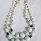 Vintage chunky necklace marked Japan large white & blue speckled beads