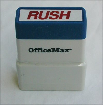 Office Max RUSH mail stamp pre-inked red ink new sealed OfficeMax