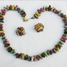 Vintage Hong Kong necklace earring set light plastic beads look like stones multicolors Vintage Hong Kong necklace earring set light plastic beads look like stones multicolors
