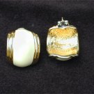Napier earrings cream painted center gold tone edge marked