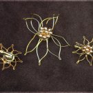 Poinsettia pin & clip earrings gold tone wire and beads vintage jewelry Poinsettia pin & clip earrings gold tone wire and beads vintage jewelry