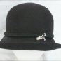 Black wool bucket cap hat side sequence accent band ties in back upturned brim